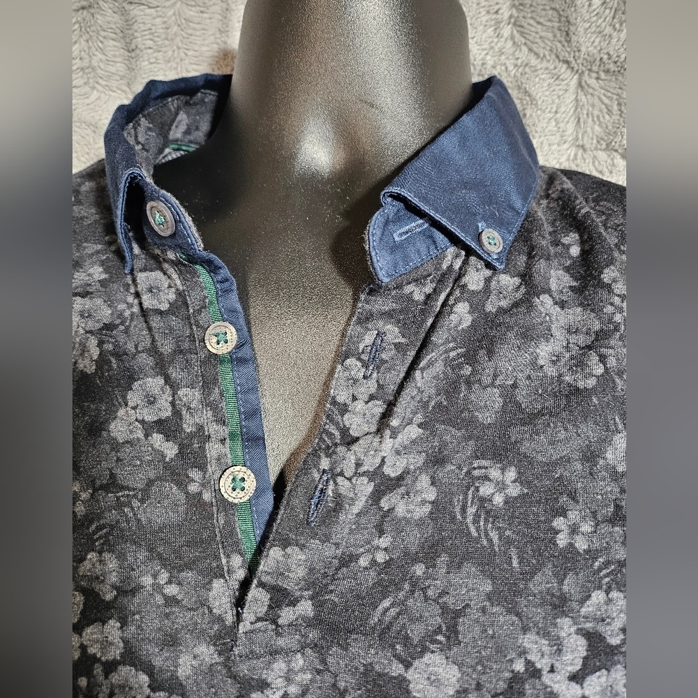 Ted Baker Mens Polo Shirt Black Gray Floral 5 Large - Picture 4 of 9